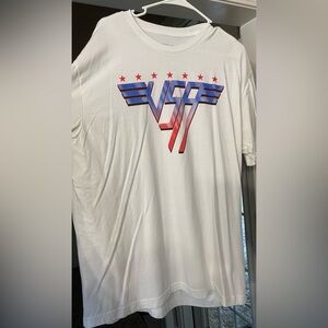 Grunt Style White Tee with Red and Blue Graphic